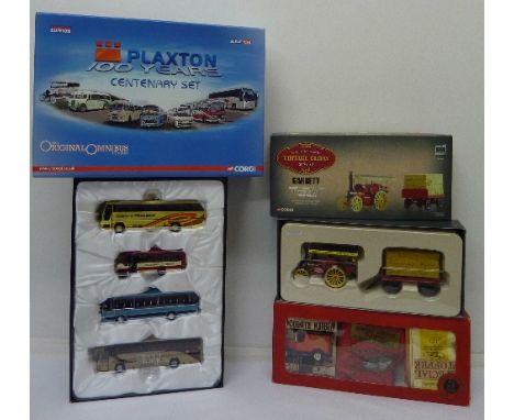A Corgi Plaxton Centenary set, a Thorntons Special Toffee die cast vehicle set and a Corgi Garrett Road Tractor and Flatbed T