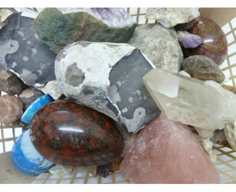 Mineral samples to include amethyst, rose quartz, fossils, stone eggs, etc.