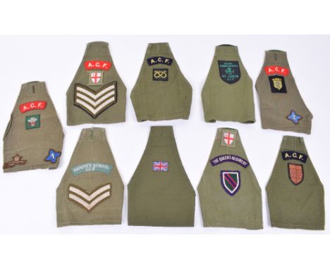 ARMY BRASSARDS; all with badges, most being ACF, Hardyes school CCF and Queens regiment. (9 items)