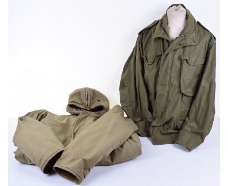 US ARMY COLD WEATHER COATS; 1941 dated label hooded size 44 R coat and jacket NATO period large size both in good condition. 