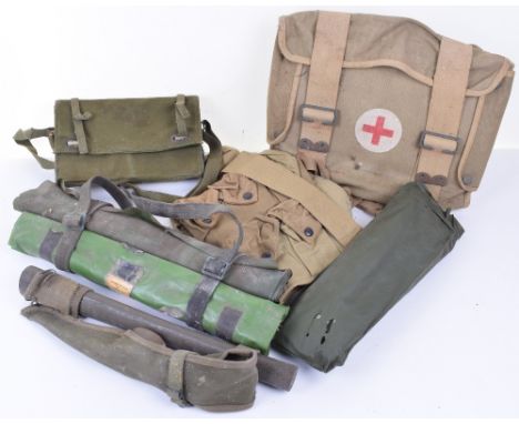 MIXED MILITARY EQUIPMENT; US pick axe with cover, signal pack, vapour detector kit, US pouches , first aid bag and 1986 indiv