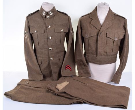 BRITISH ARMY BATTLE DRESS AND 1922 PATTERN UNIFORMS; BD jacket complete with buttons label inside dated 1951 size 9, trousers