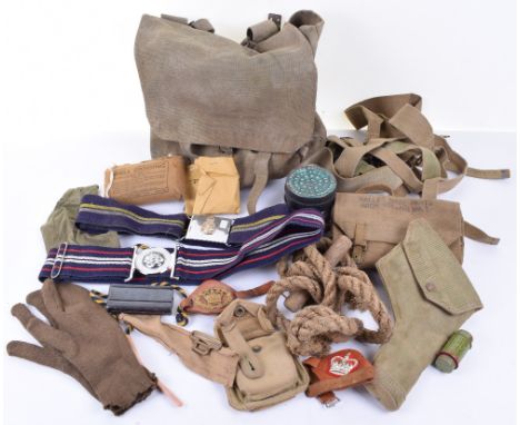 BAG OF MIXED MILITARY ITEMS; 37 pat bag ,3 L straps,2 straps ,water bottle harness, Bren spare parts wallet, holster, compass