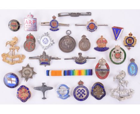 Sweetheart Brooches and Other Badges, various regiments, some made from cap badges; WW2 LARP Instructor enamel lapel badge; R