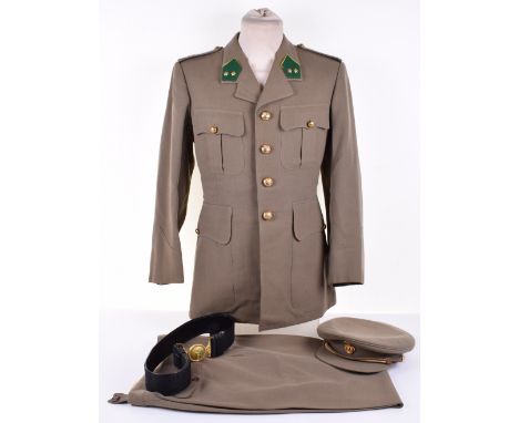 BELGIUM ARMY OFFICERS FULL UNIFORM; tunic is complete with buttons and badges, trousers, belt and peaked cap, all in good con