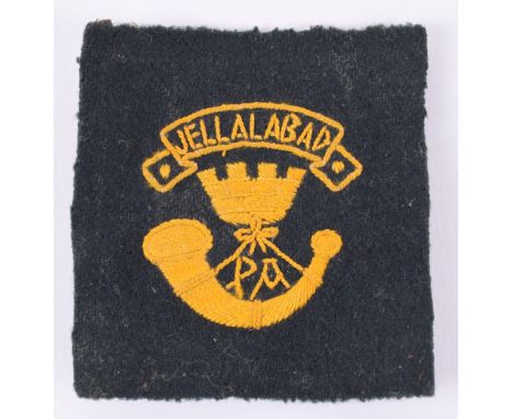 Cloth Somerset Light Infantry Pagri Badge, embroidered yellow regimental badge on green square backing, as worn on the pagri 