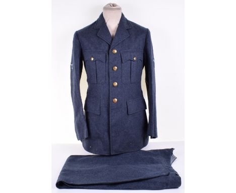 R.A.F. JACKET AND TROUSERS; jacket is complete with king’s crown brass buttons and badges to arms, makers label inside size 1