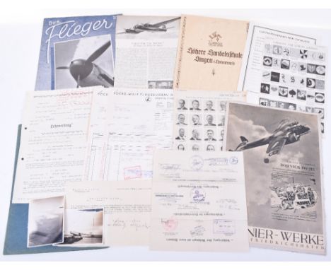 Selection of Third Reich Luftwaffe Ephemera. Third Reich school report form for Helmut Fischer, HJ, dated 1936 and training c