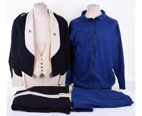 MILITARY UNIFORMS; 1 army blue track suit and RASC officers mess uniform complete with buttons badges, jacket, waist coat and