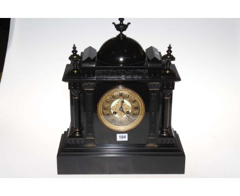 Slate mantel clock with gilt metal dial, 46cm high.