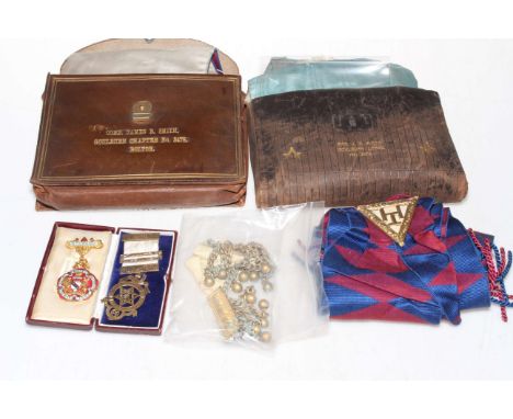 Vintage Masonic regalia including silver seal on chain, etc.