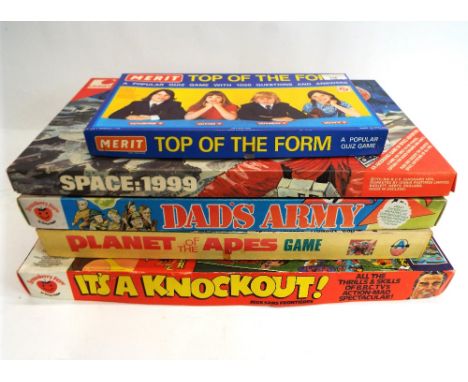 Five boxed vintage games based on TV programmes and movies, Top of the Form, Space 1999, Dad's Army, Planet of the Apes and I