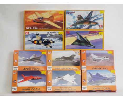 Ten boxed plastic 1:72 aircarft kits, 6 by Pro Resin Alton Paul, Avro 707 B, Avro 707 A, Fairey Avro 707C and Con Air and fou