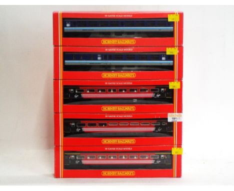 Five Hornby 00 gauge boxed coaches, two Virgin mark 3 coaches, 1 Virgin buffet car, two regional railway coaches 