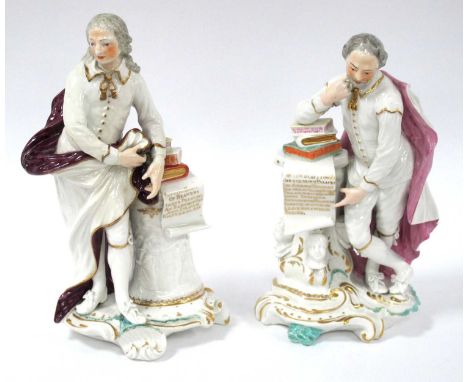 A Pair of Derby Porcelain Figures of Shakespeare and Milton, after Peter Scheemakers, Shakespeare with a scroll inscribed in 