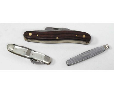 An IXL George Wostenholm (Sheffield) Three Blade Stockman's Knife, the wood scales with brass pins and liners, 12cm closed; A