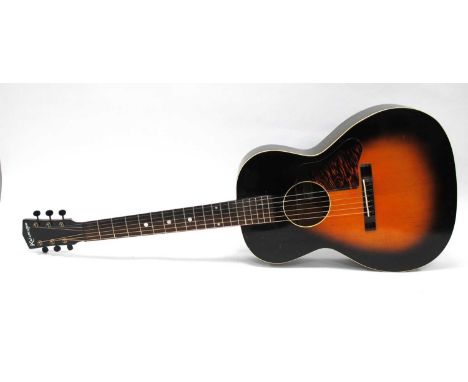 A Gibson Kalamazoo Acoustic Guitar, six string, internal label "Made in USA by Gibson Inc., Kalamazoo Mich." with Kalamazoo p