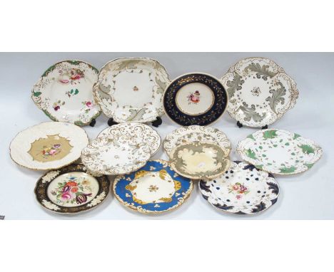 A Collection of Thirteen Rockingham Plates, with floral, vine and foliate decoration, some with Griffin marks. (13)Wear comme