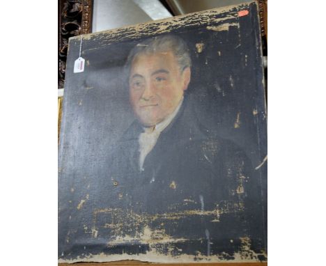 Circa 1900 school - Half length portrait of a gentleman, oil on canvas (a/f), 66 x 55cm