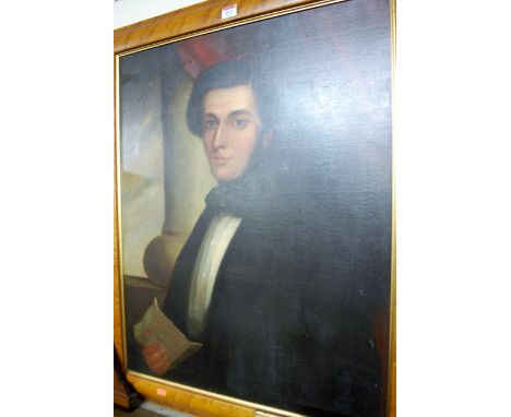 19th century English school - Half length portrait of a gentleman, oil on canvas (re-lined), 74 x 59cm