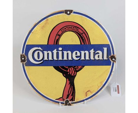 An enamel on metal advertising sign for Continental Tyres, dia. 30cm