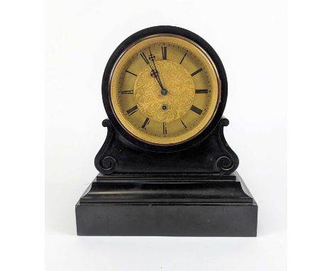 An early 19th century black slate mantel clock of drum head shape, by Webster of Cornhill, London, the gilt dial with Roman n