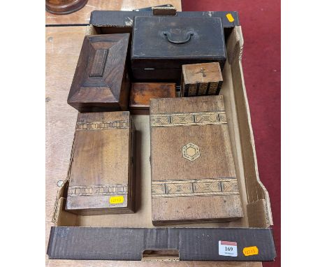 A collection of 19th century and later boxes, to include a rosewood sarcophagus tea caddy, and Victorian tunbridge inlay boxe