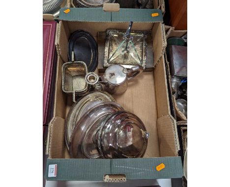 A collection of silver plated items, to include a candlestick and dishes