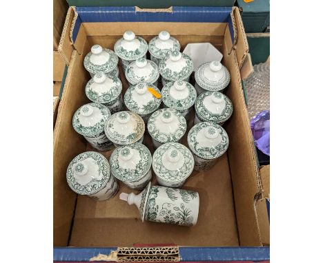 A collection of Spode Archive Collection green transfer decorated pottery flower vases