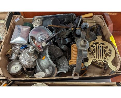 A collection of various silver plated items and metalware, to include brass cased carriage clock, brass teapot stand, silver 