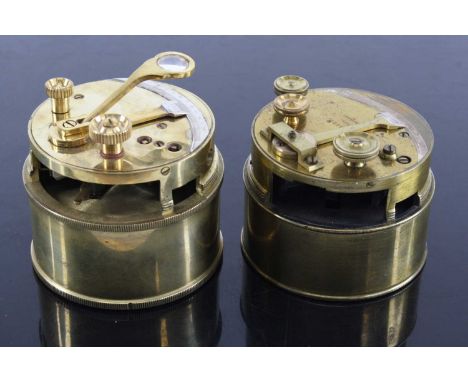 A late 19th / early 20th century lacquered brass pocket sextant of cylindrical drum form, having a silvered dial and adjustab