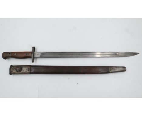 British WWI M1907 Sanderson bayonet, with metal mounted leather scabbard marked for Bussey &amp; Co. UK P&amp;P Group 2 (£20+