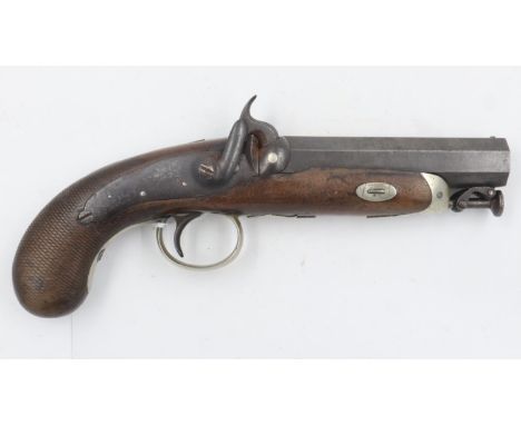 A 19th century percussion box lock pistol with steel barrel, marked Plymouth, walnut grip. UK P&amp;P Group 2 (£20+VAT for th