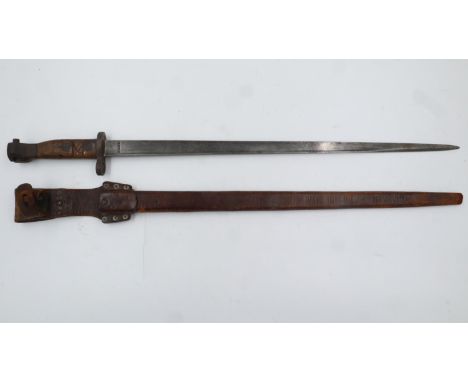 A Hembrug Dutch 1895 pattern bayonet with leather scabbard. UK P&amp;P Group 2 (£20+VAT for the first lot and £4+VAT for subs