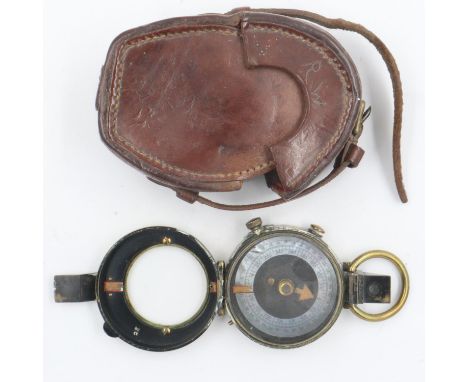 British WWI private purchase brass marching compass MK VII by Cary of London with leather case. UK P&amp;P Group 2 (£20+VAT f