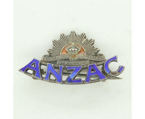 WWI ANZAC enamelled silver sweetheart brooch. UK P&amp;P Group 0 (£6+VAT for the first lot and £1+VAT for subsequent lots) 