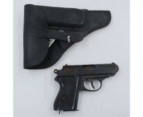 A re-enactors German police PPK pistol, with leather holster. UK P&amp;P Group 2 (£20+VAT for the first lot and £4+VAT for su