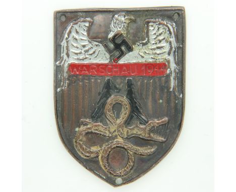 German 1944 dated Warsaw shield, later enamelled. UK P&amp;P Group 1 (£16+VAT for the first lot and £2+VAT for subsequent lot