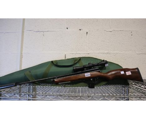 SMK .22 air rifle with silencer and SMK sight, corrosion to barrel, paint loss to trigger guard, scope looks new, stock has s