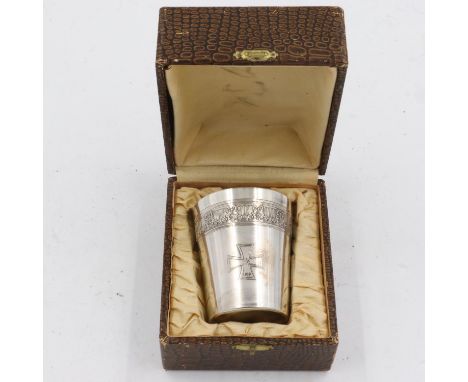 Third Reich schnapps cup gifted to an Iron Cross 1st Class recipient, in original box. UK P&amp;P Group 1 (£16+VAT for the fi