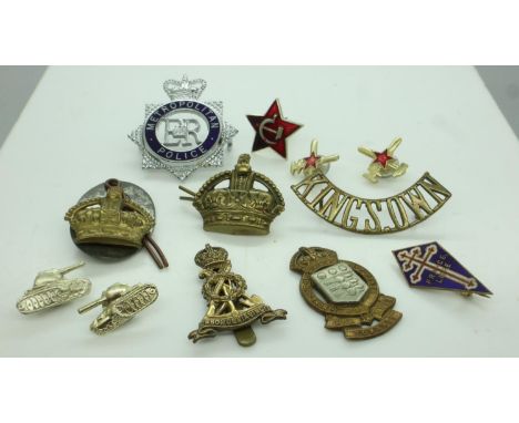 A quantity of mixed British and Soviet badges, Free French enamelled badge etc. UK P&amp;P Group 1 (£16+VAT for the first lot