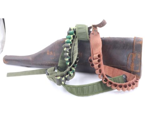 Leather Leg o Mutton shotgun case and three cartridge bandoliers. UK P&amp;P Group 3 (£30+VAT for the first lot and £8+VAT fo