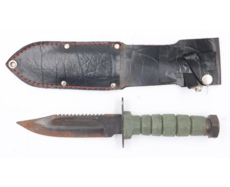 Mid twentieth century military style fighting knife and sheath. UK P&amp;P Group 2 (£20+VAT for the first lot and £4+VAT for 