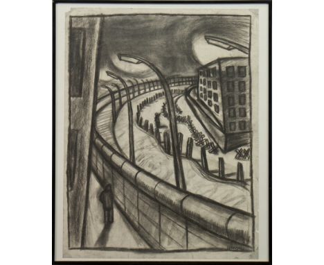 * PETER HOWSON OBE, THE BERLIN WALLcharcoal on paper, signed57cm x 44cm Framed and under glassProvenance: Gifted to Ally Thom