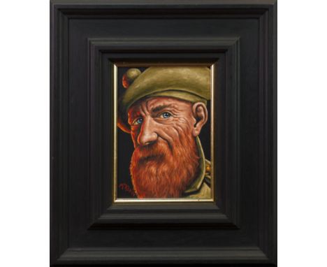 GRAHAM H D MCKEAN,A SCOTTISH SOLDIERoil on canvas, signed, further signed and titled verso24cm x 18cmFramed