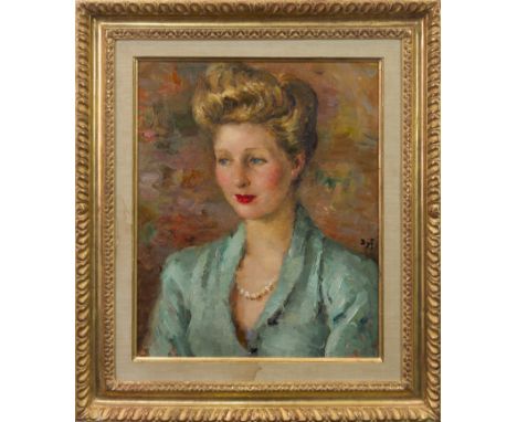 * MARCEL DYF (FRENCH 1899 - 1985), PORTRAIT OF A LADY IN BLUE oil on canvas, signed , dated 1959 verso 35cm x 37cm FramedNote