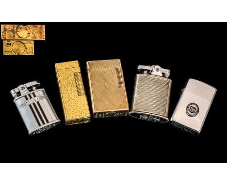 Collection of Five Lighters, to include a Dupont No. 2943 BV, a Dunhill, a Ontario Police College Chrome Lighter, an Art Meta
