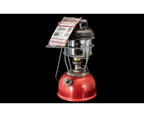 Vintage Tilley Lamp, Red Storm Paraffin Lantern With 171 Pyrex Glass, with two Tilley mantles in packets.  Measures 13" tall 