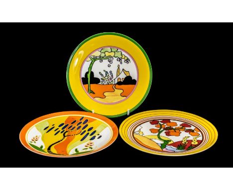 Collection of Three Limited Edition Wedgwood Wall Plates from the Bizarre Collection of Clarice Cliff, comprising 'Bridgewate