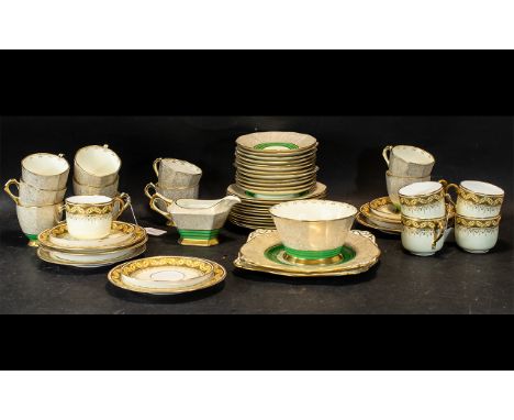 Tuscan China 'Plant' Tea Service, Reg. No. 785452, comprising ten tea cups, twelve saucers, eleven side plates, two bread and